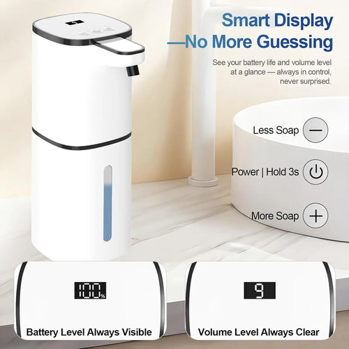 Touchless Automatic Liquid Soap Dispenser - 9 Adjustable Levels, 380Ml/12.8Oz, IR Induction Sensor & Display, Splash-Proof, Transparent, Wall-Mounted or Countertop for Bathroom, Kitchen