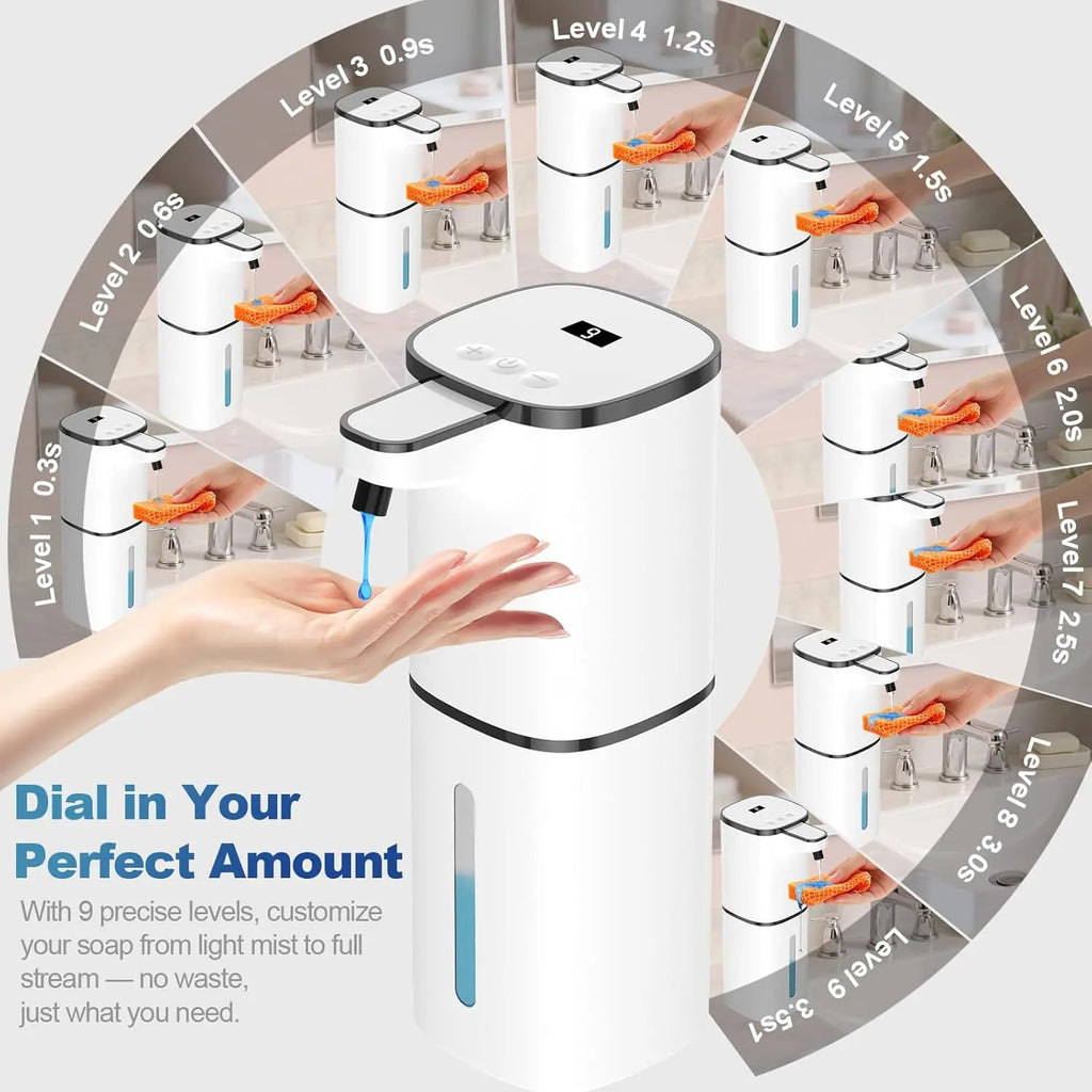 Touchless Automatic Liquid Soap Dispenser - 9 Adjustable Levels, 380Ml/12.8Oz, IR Induction Sensor & Display, Splash-Proof, Transparent, Wall-Mounted or Countertop for Bathroom, Kitchen