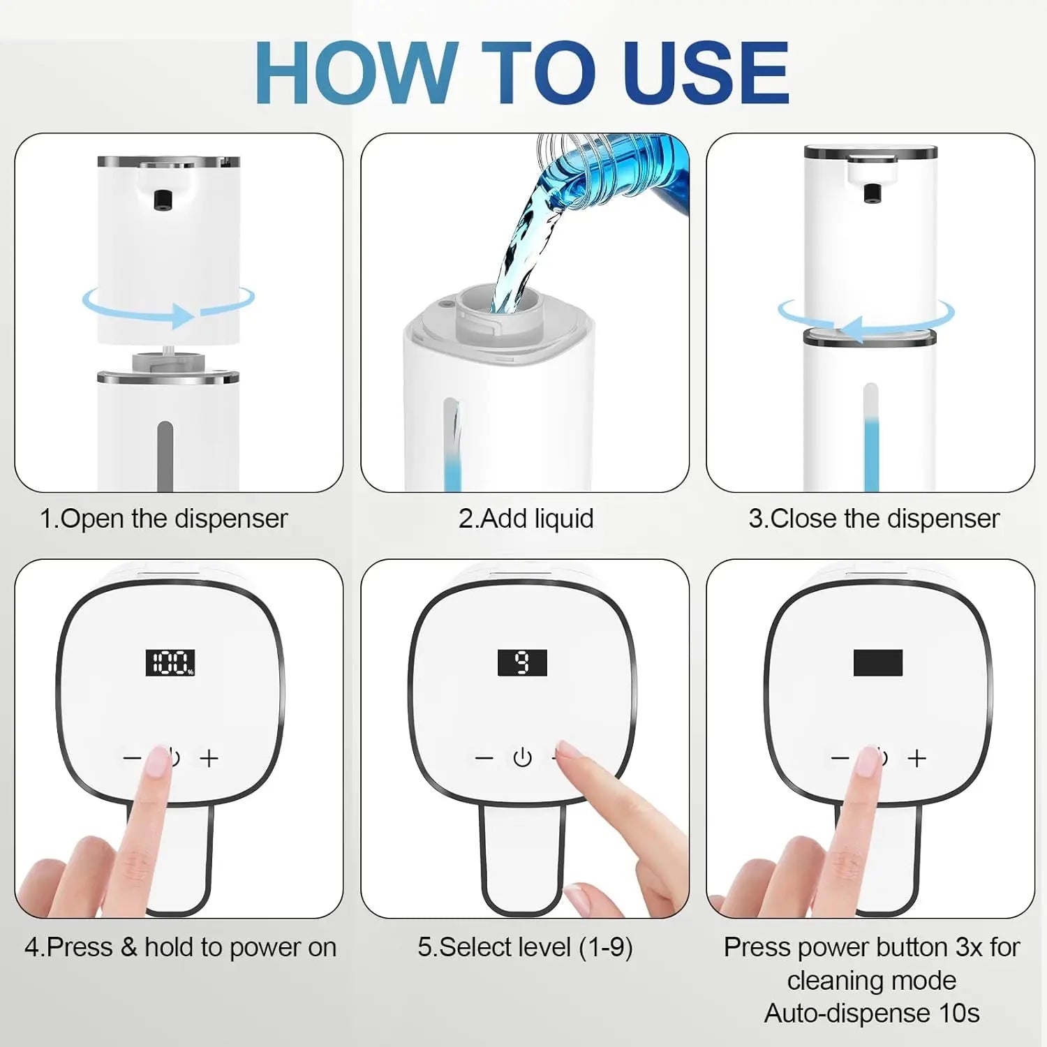 Touchless Automatic Liquid Soap Dispenser - 9 Adjustable Levels, 380Ml/12.8Oz, IR Induction Sensor & Display, Splash-Proof, Transparent, Wall-Mounted or Countertop for Bathroom, Kitchen